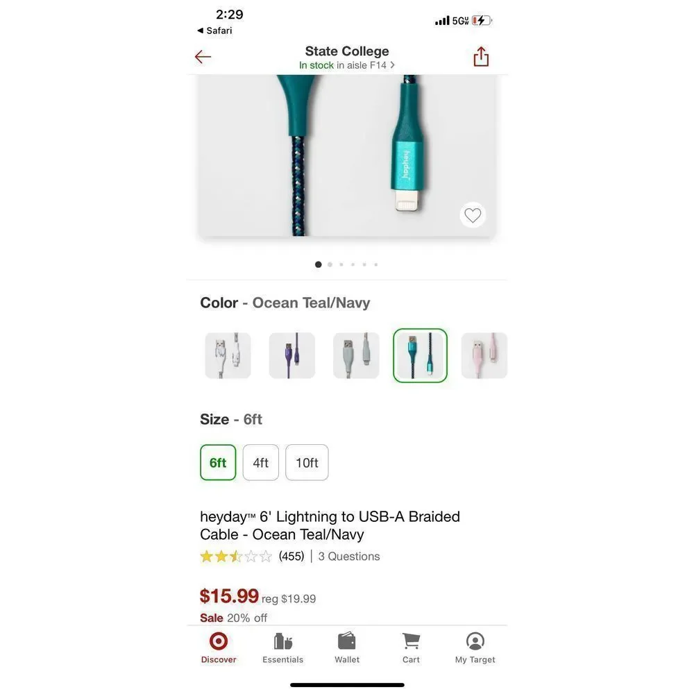 Heyday Decorative Lightning Jack Charging Cable 6 Feet for IPhone & Ipad